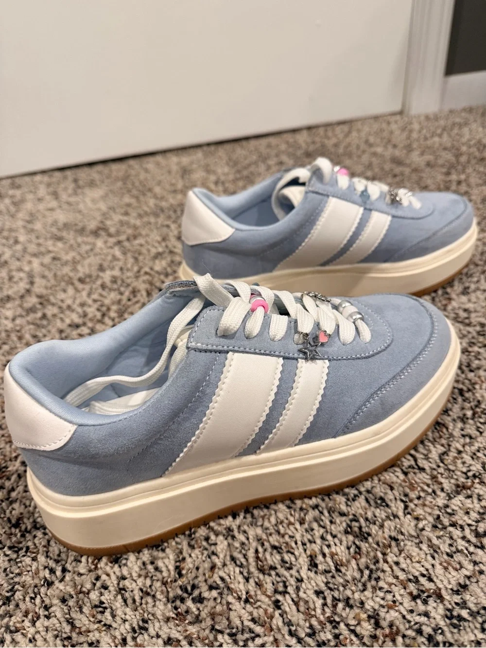 💙 Madden Girl Light Blue and White Platform Sneakers with Charm Accents